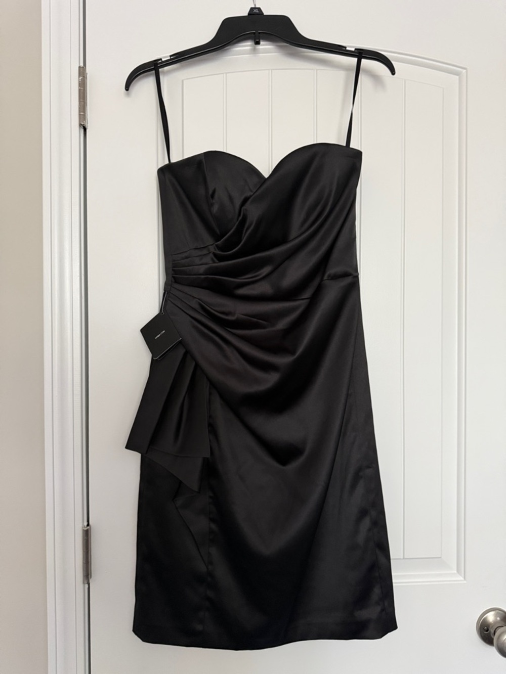 White House Black Market Black Satin Draped Mini Dress